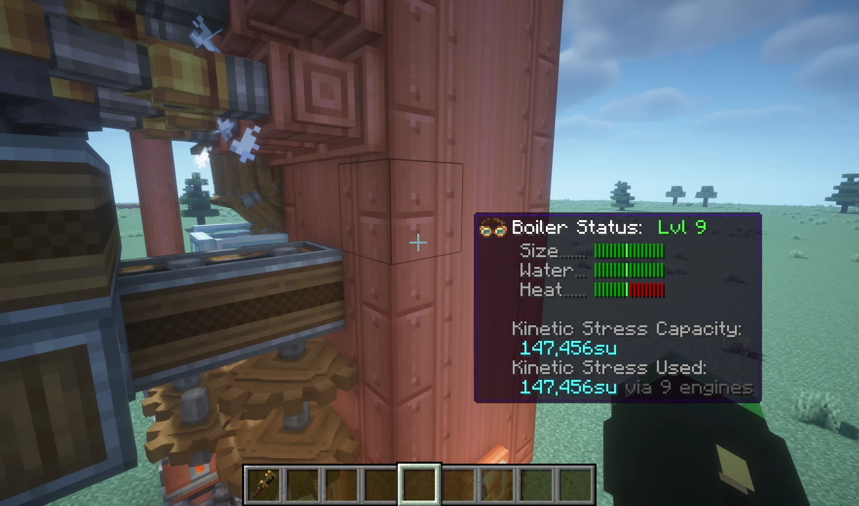 150k su Steam Engine with Cobblestone, Fluid Tank, Fluid Pipe, Framed Glass Trapdoor, Pointed Dripstone, Lava, Water Wheel Structure, and Lava Cauldron, visible proportions, and a 7 x 17 x 8 schematic footprint.