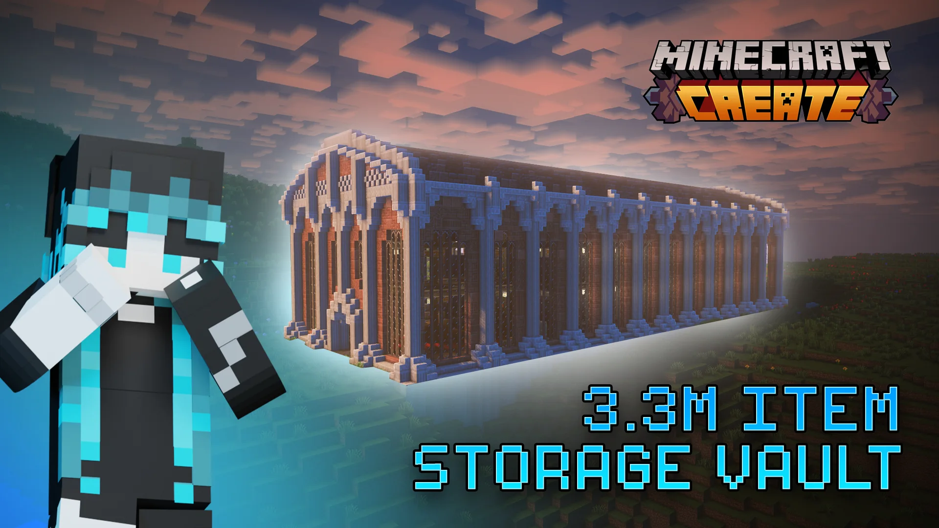 3.3M Item Storage Warehouse Equally Distributes Between ALL Vaults with Item Vault, Metal Girder, Dirt, Ornate Iron Window Pane, Limestone Pillar, Chiseled Deepslate, Cobbled Deepslate, and Deepslate Bricks, visible proportions, and a 78 x 25 x 31 schematic footprint.