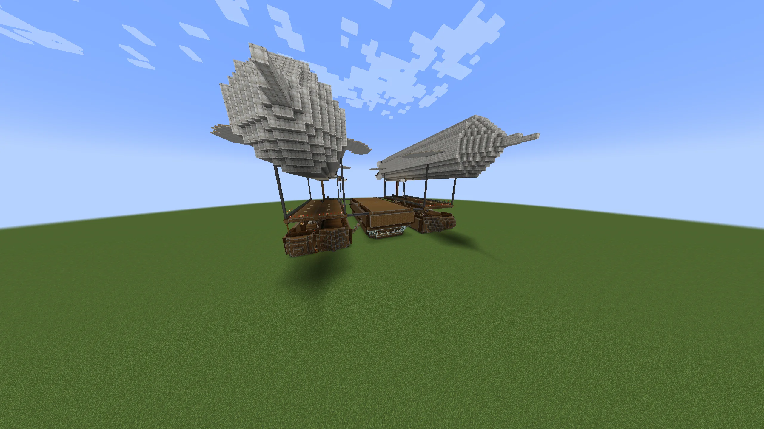 USS Stairing airship carrier with andesite casing hull, white envelope lift, spruce framing, sail sections, fluid tanks, and military carrier profile.