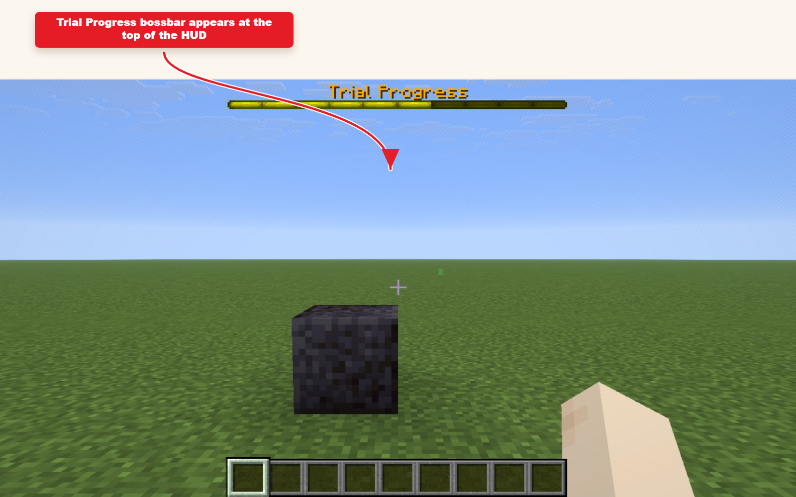 모험 지도 결과에 대한 Bossbar preset을 보여주는 게임 내 Minecraft 스크린샷.