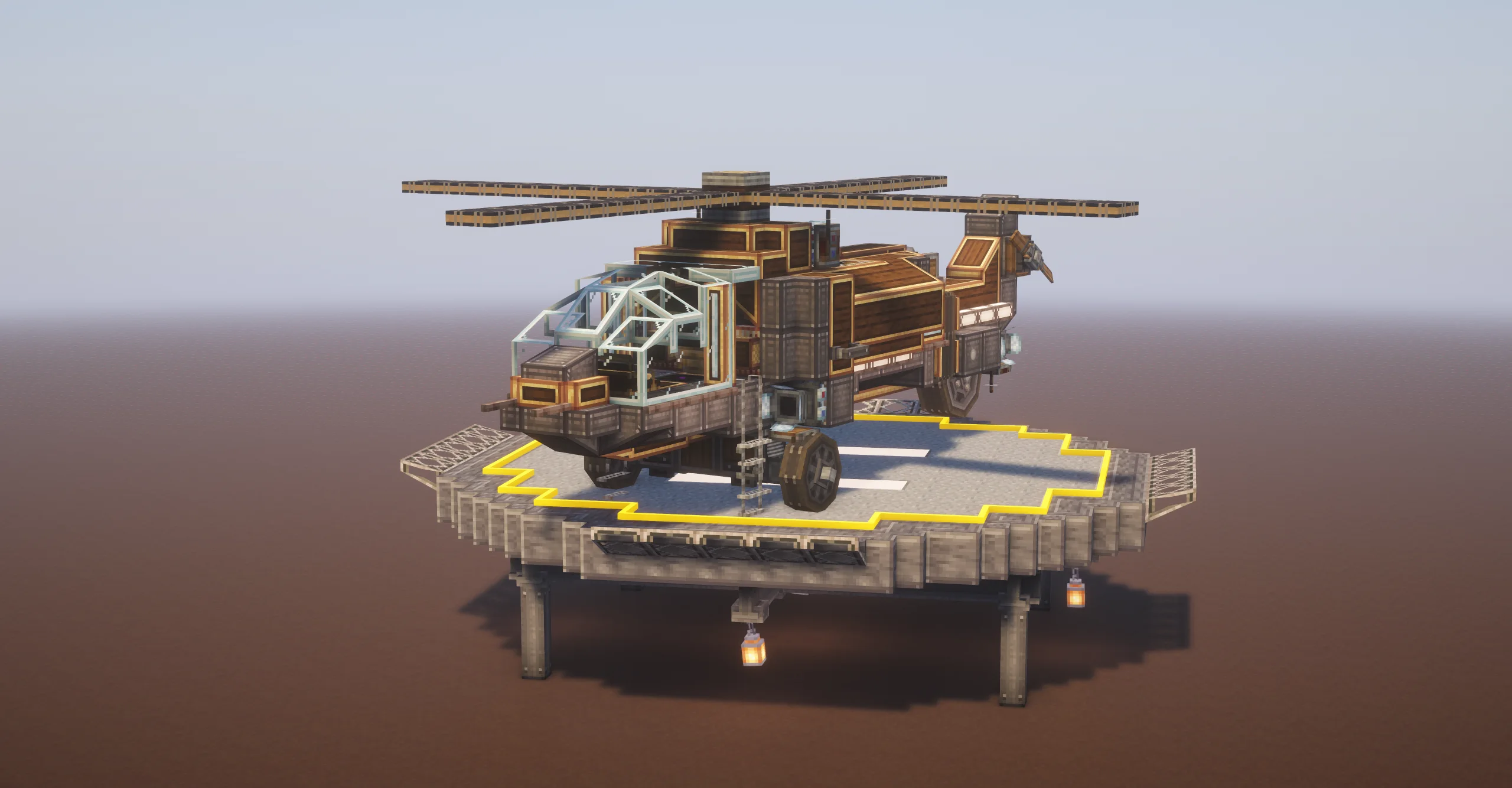 CDT17 Helicopter V4 with Copycat Slope Layer, Black Symmetric Sail, Copycat Slice, Copycat Layer, Brass Casing, Energy Cable Spirited, Copycat Stairs, and Redstone Link, visible proportions, and a 22 x 7 x 17 schematic footprint.