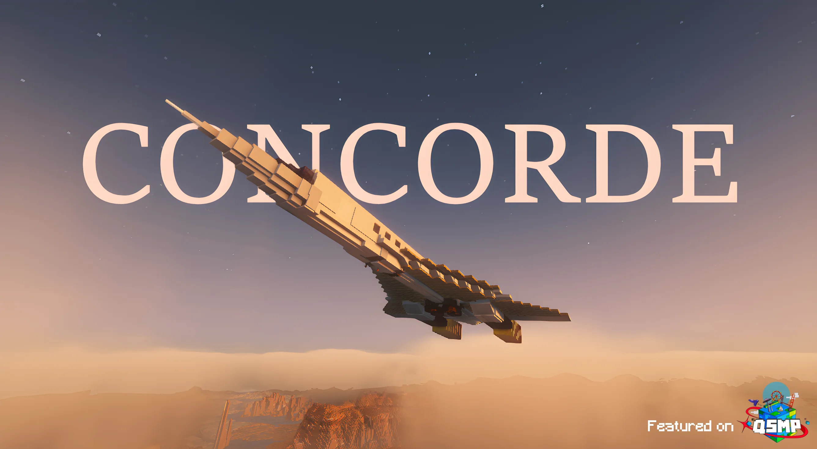 Concorde full-scale jet with a long white fuselage, swept wing planform, copycat layer shaping, black nose detail, and colored sail accents.
