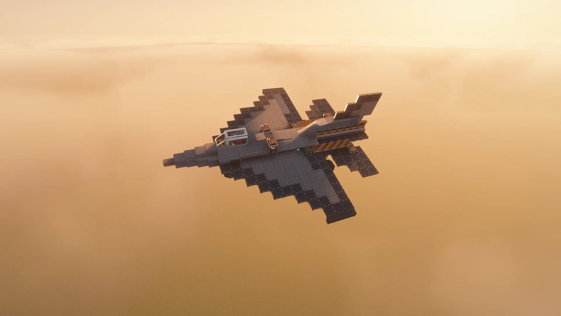 Create Aeronautics fighter jet with Gray Sail, Light Gray Sail, Gray Symmetric Sail, Copycat Slope Layer, Light Gray Wool, Copycat Layer, Andesite Encased Shaft, and Gearbox, visible proportions, and a 28 x 10 x 23 schematic footprint.