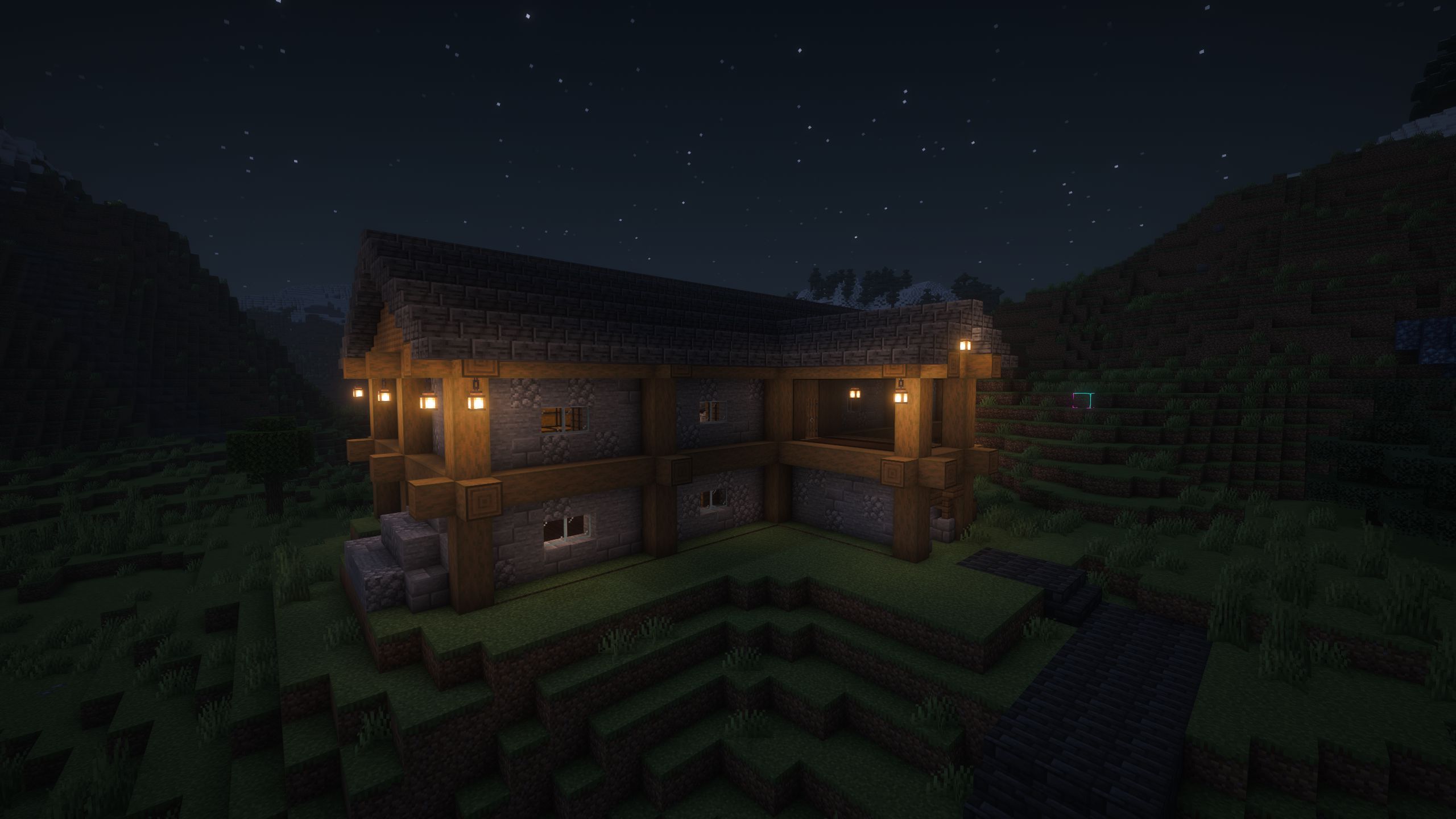 Compact Create workshop building with deepslate slabs, spruce walls, brass casing machines, roof details, storage trim, and factory work areas.