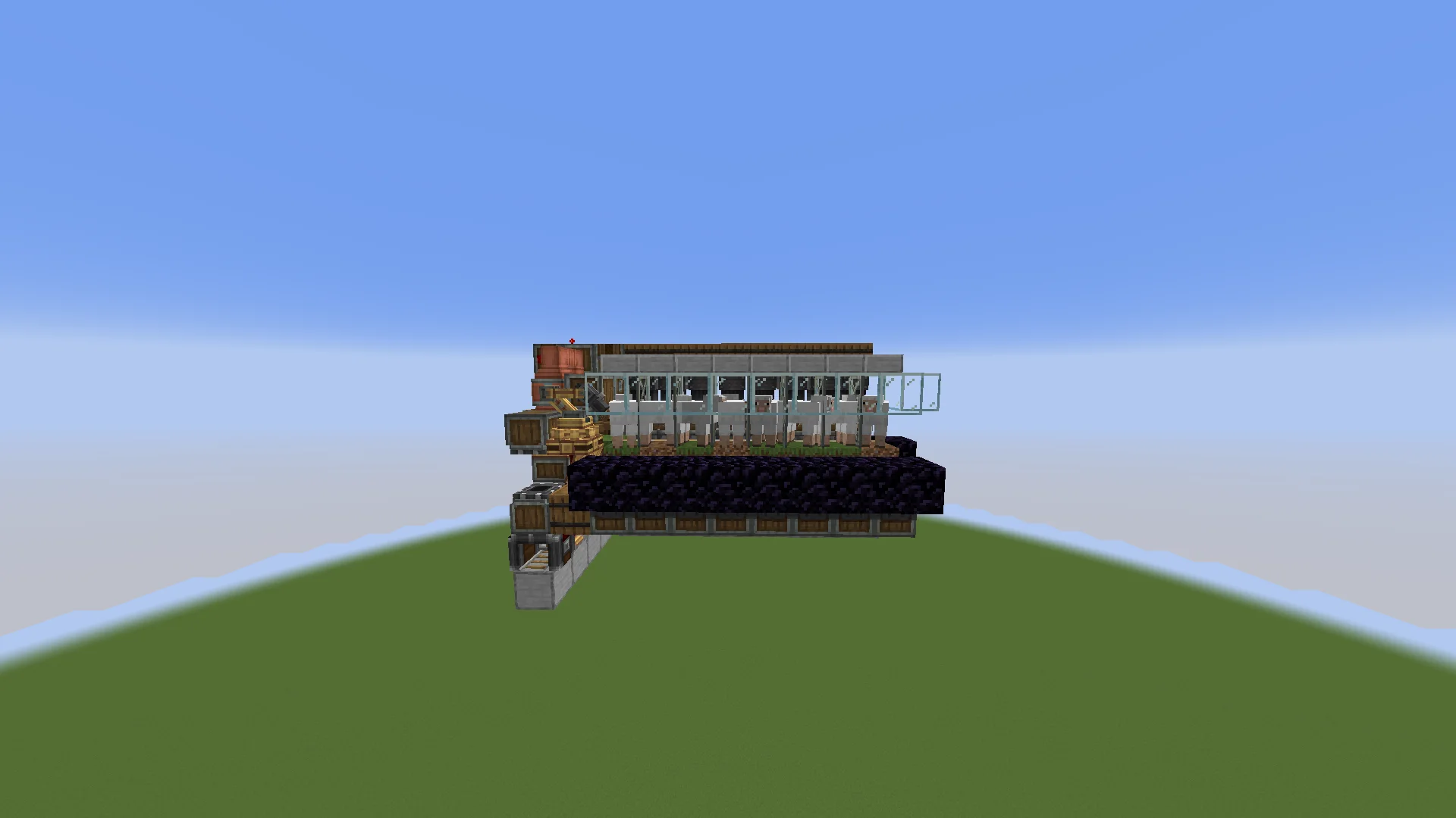 Fast Compact Wool Farm with Glass, Smooth Stone, Copycat Board, Brass Belt Funnel, Barrel, Pulse Timer, Redstone Link, and Deployer, visible proportions, and a 6 x 7 x 12 schematic footprint.