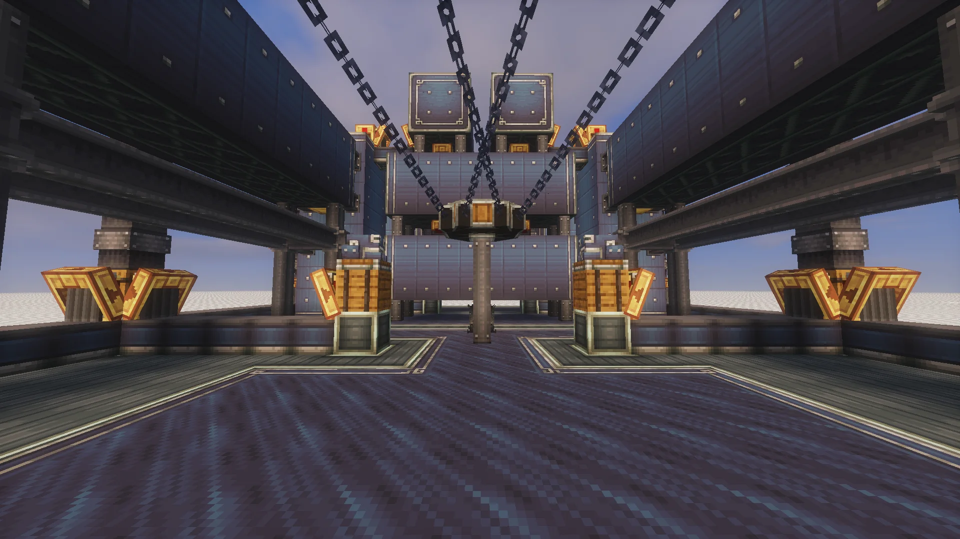 FeroSan's depo with Item Vault, Item Silo, Metal Girder, Roll Table, Chute, Brass Belt Funnel, Packager, and Barrel, visible proportions, and a 27 x 12 x 21 schematic footprint.
