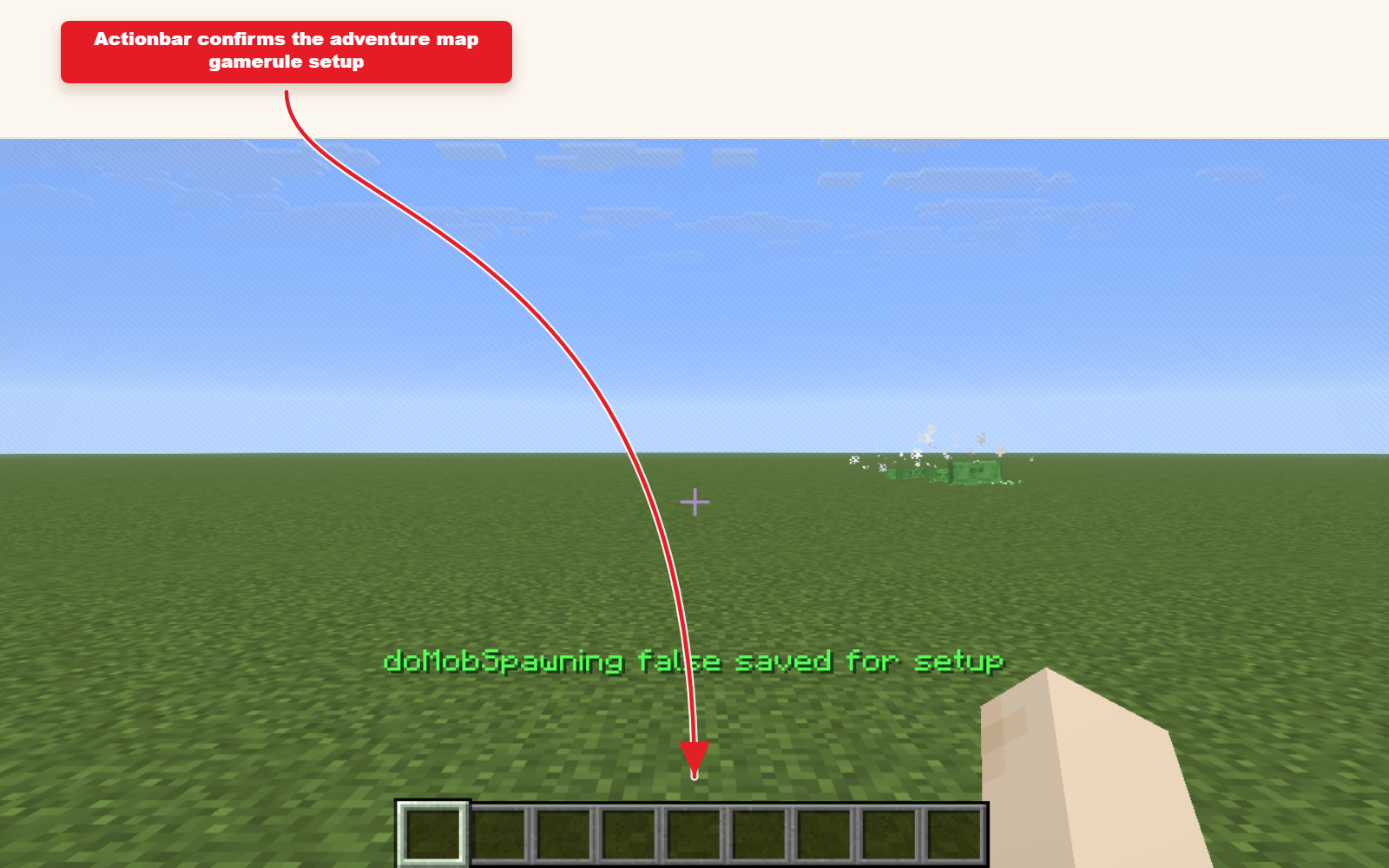 Capture d'écran Minecraft en jeu montrant le résultat du preset Gamerule pour les cartes d'aventure.