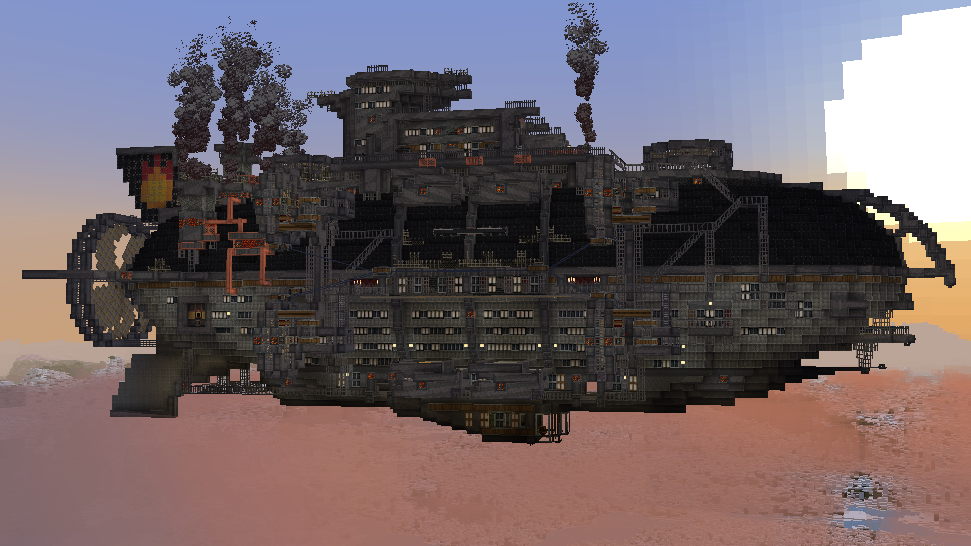HMS Mantlebreaker Mk2 with a large naval airship hull, decorated deck, broad side profile, cabin mass, and Aeronautics hardware.