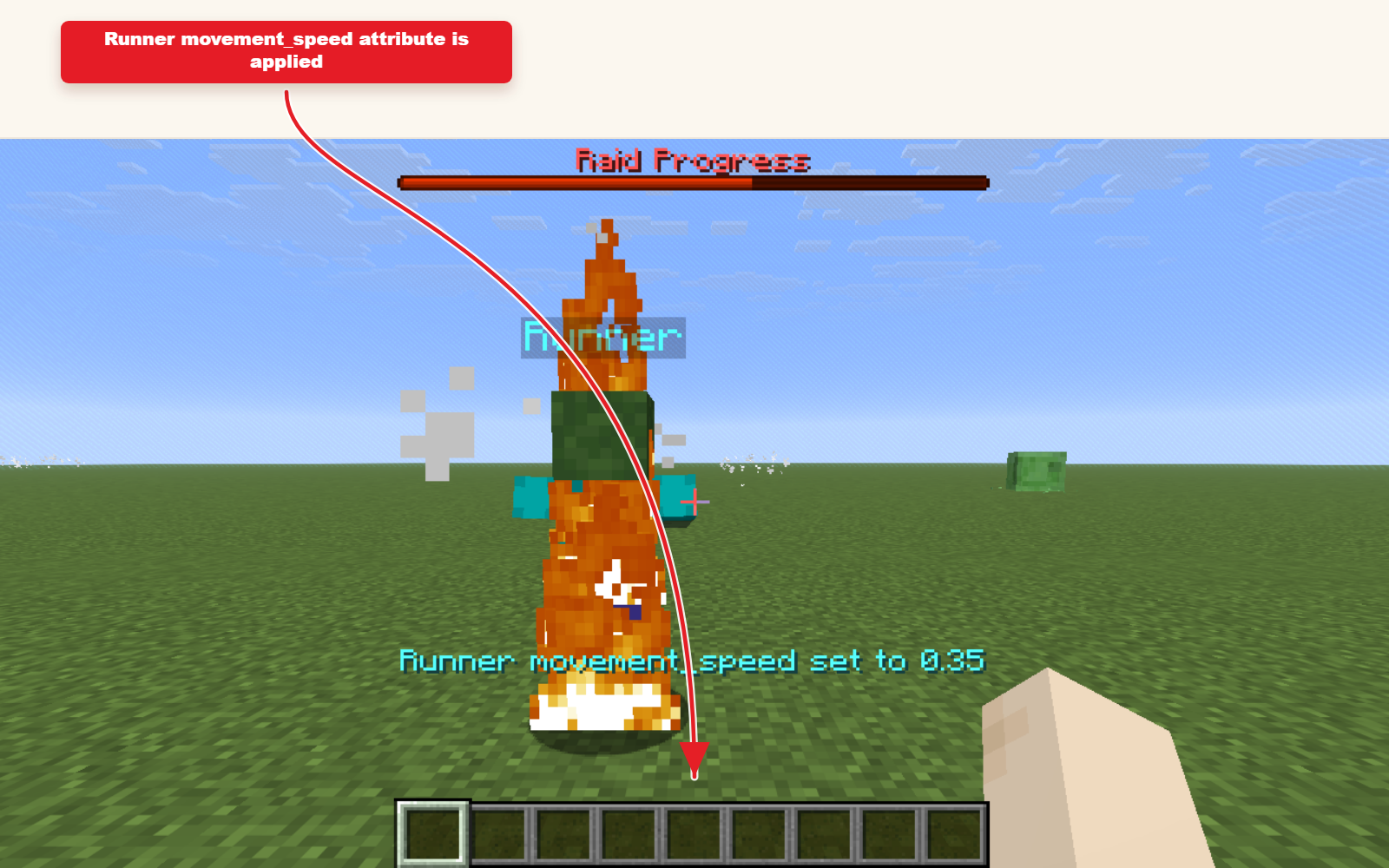 Ảnh chụp màn hình Minecraft trong trò chơi hiển thị kết quả cho preset thuộc tính Tốc độ di chuyển.