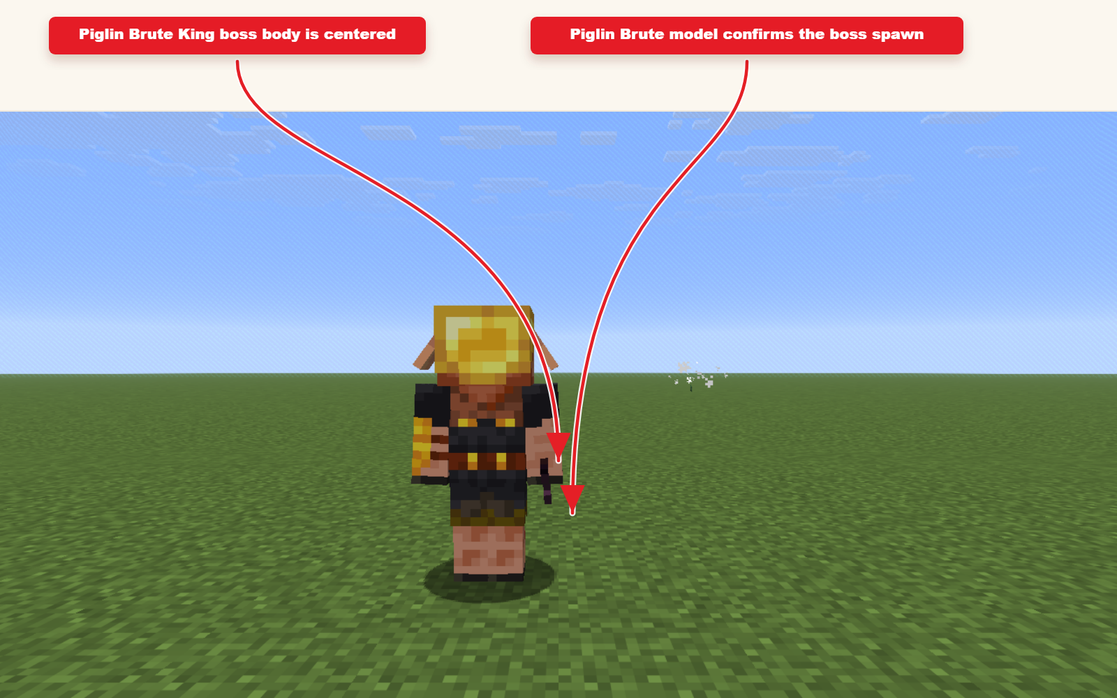 Screenshot im Spiel, der zeigt, wie Piglin Brute King aus der Boss-Preset hervorgegangen ist.