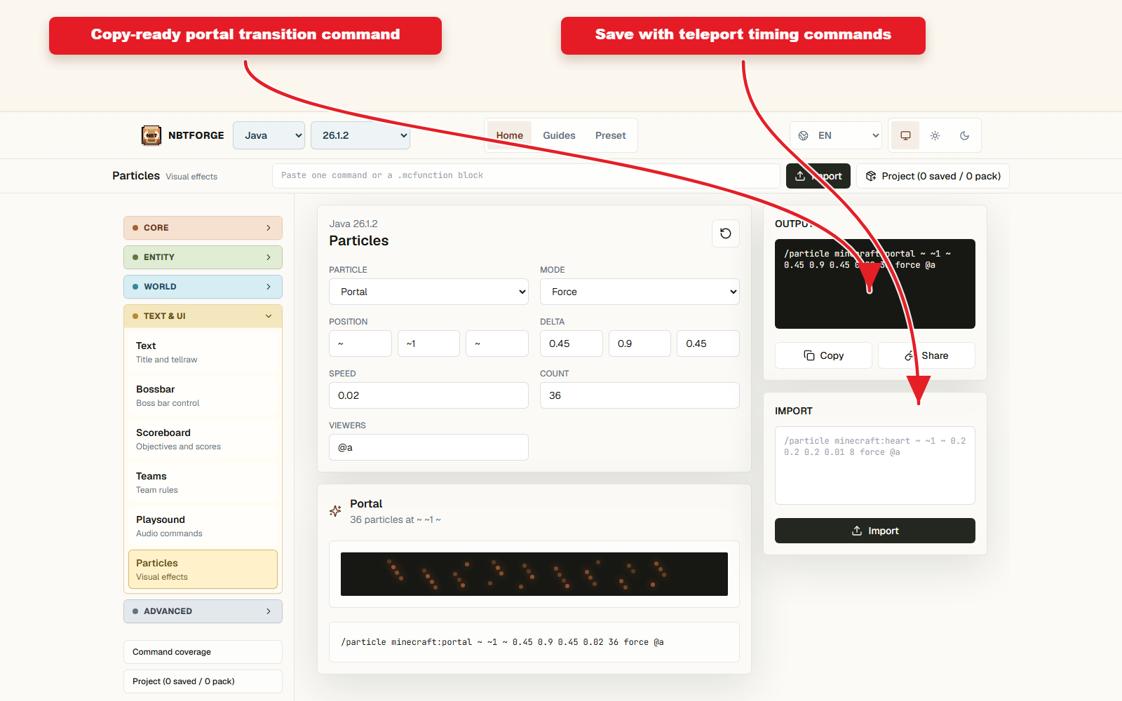 Output de commande compatible Copy pour le preset de particules de portail pour les transitions de carte.