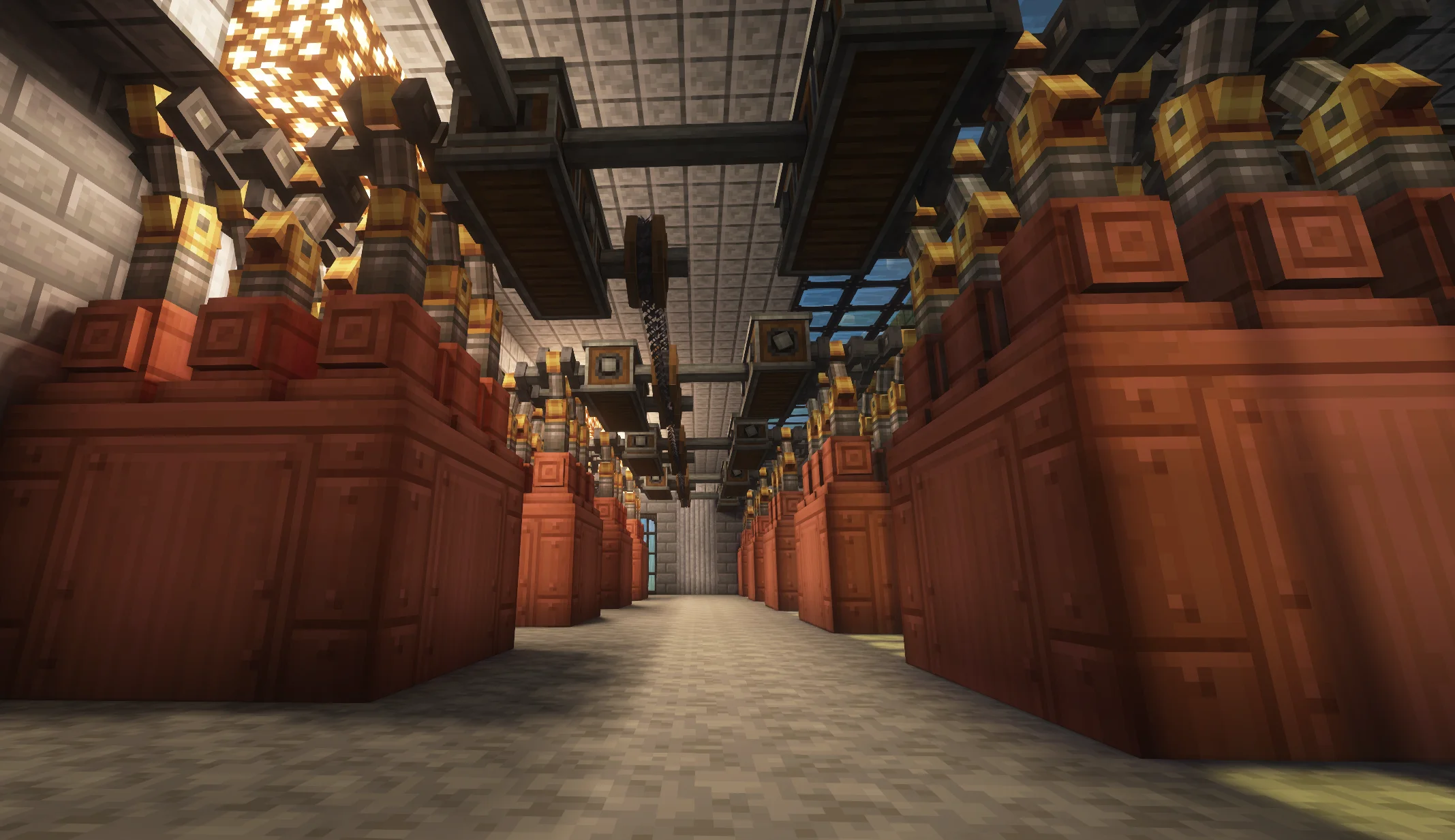 Powerplant (2.3 million Su) with Tuff, Diorite Tiles, Stone Bricks, Diorite Pillar, Fluid Tank, Cut Tuff, Fluid Pipe, and Weathered Iron Window, visible proportions, and a 43 x 12 x 29 schematic footprint.