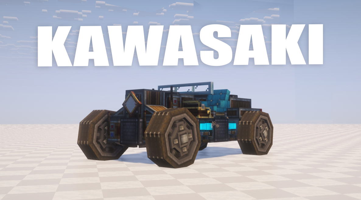 Tiny Kawasaki race car with compact body, low wheels, bright vehicle trim, driver seat area, and Create Offroad parts.