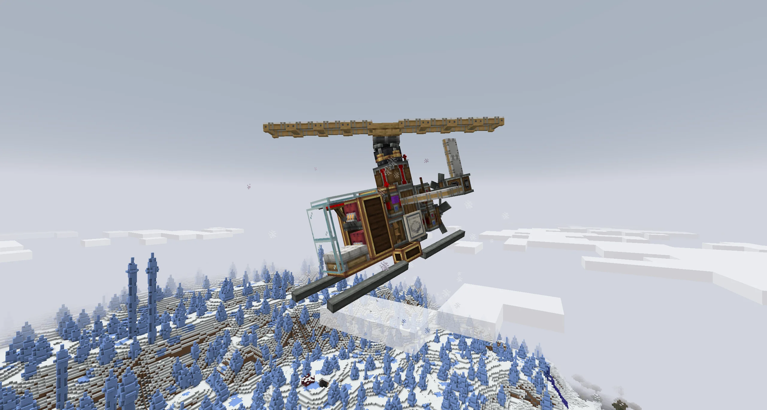 Small Helicopter with Shaft, Copycat Panel, White Sail, Redstone Link, White Symmetric Sail, Gearbox, White Seat, and Copycat Step, visible proportions, and a 5 x 6 x 10 schematic footprint.