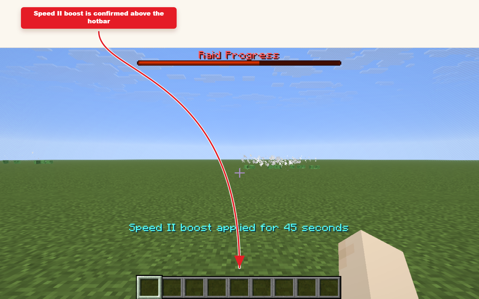 속도 향상을 위한 효과 preset 결과를 보여주는 게임 내 Minecraft 스크린샷.