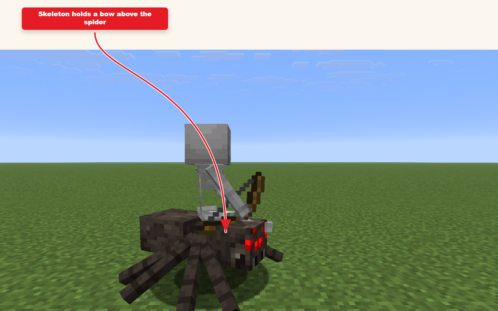Capture d'écran en jeu d'un squelette chevauchant une araignée à partir de la commande prédéfinie.
