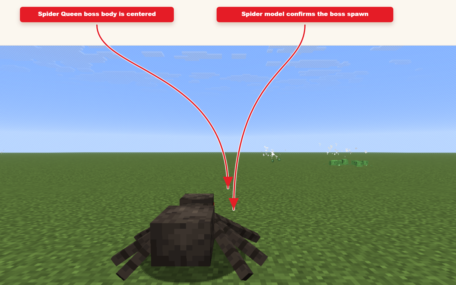 Screenshot im Spiel, der die Spinnenkönigin zeigt, die aus der Boss-Preset hervorgegangen ist.