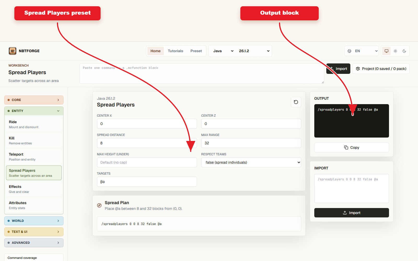 NBTForge Spread Players screenshot for spreadplayers preset minecraft
