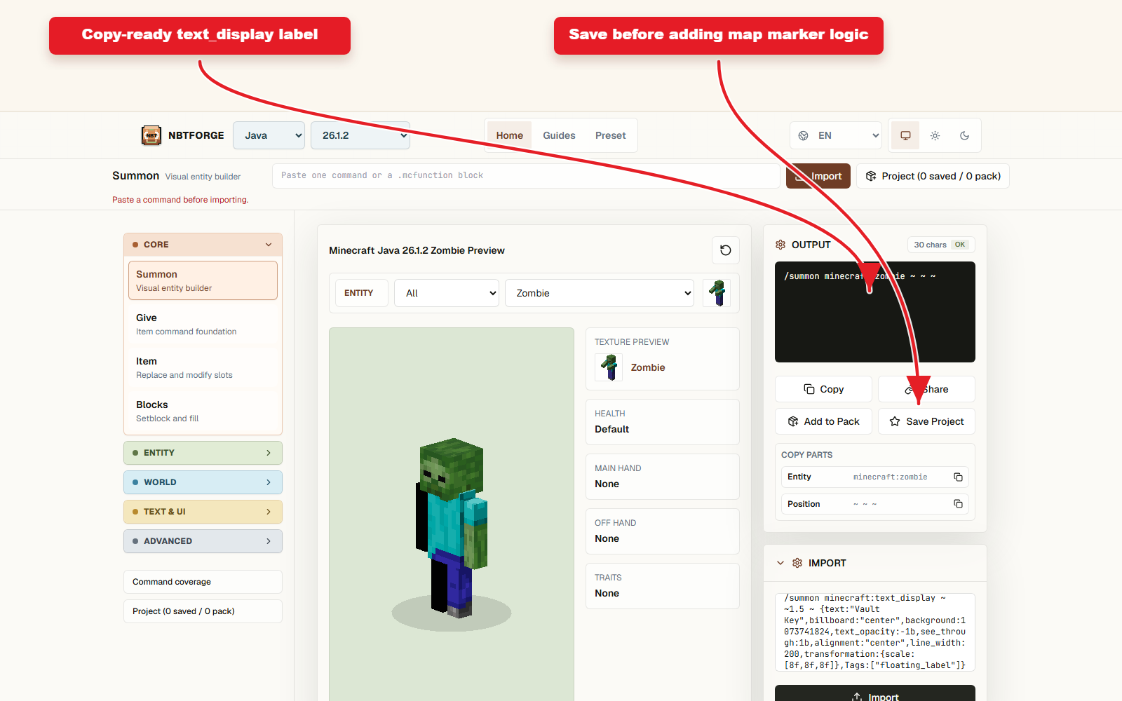 Output gotowe do Copy Summon dla pływającej etykiety klucza skarbca tekst_display.