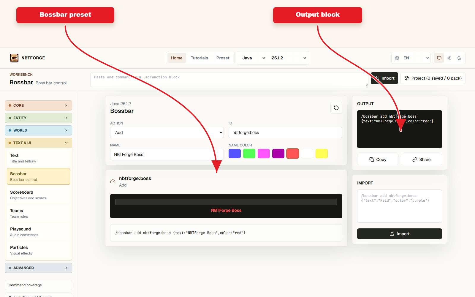 NBTForge Bossbar screenshot for timed bossbar preset