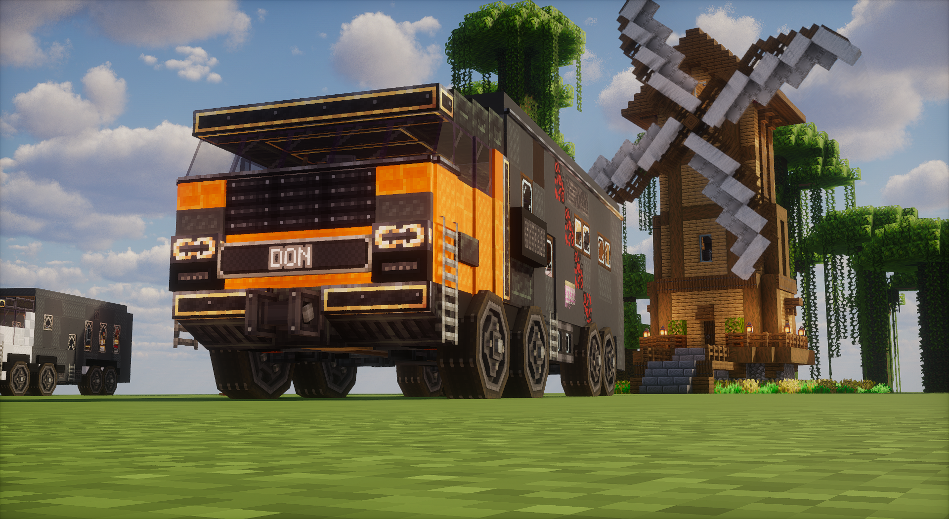 Medium Create Aeronautics truck with long body, cab detail, cargo space, off-road stance, lamps, and modded vehicle trim.