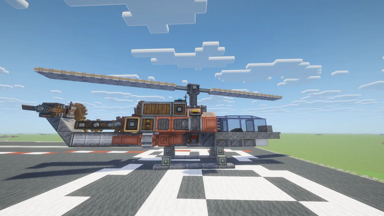 XR-9 Sky Warden with White Symmetric Sail, Copycat Layer, Fluid Pipe, Copycat Half Panel, Copycat Board, Copycat Stacked Half Layer, Redstone Link, and Encased Fluid Pipe, visible proportions, and a 7 x 7 x 22 schematic footprint.
