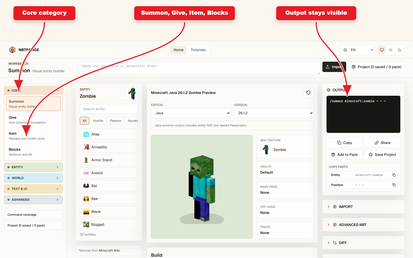 Perintah inti: Summon, Give, Item, dan Blocks screenshot 1