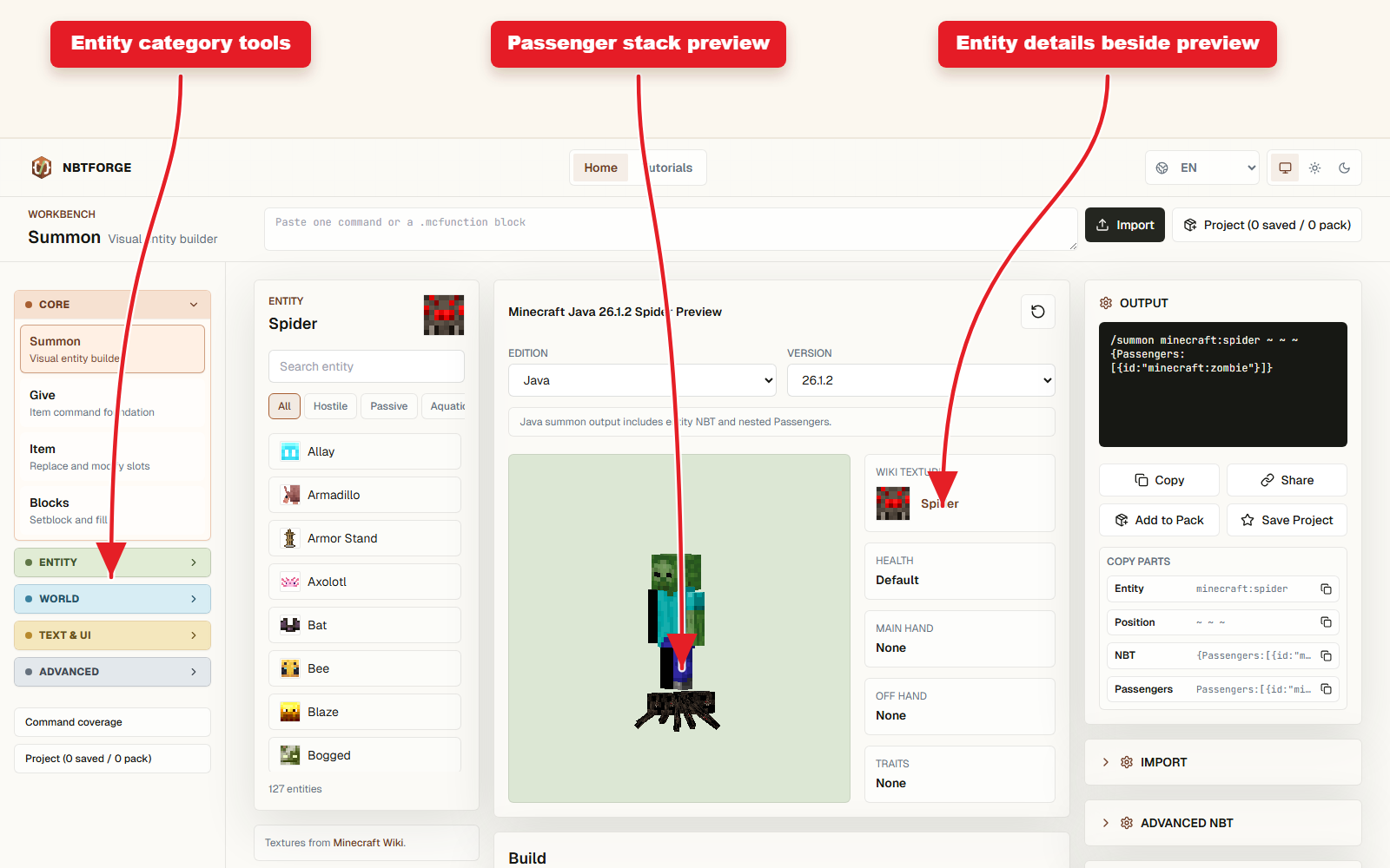 Commandes d’entités : passengers, ride, teleport, effects et attributes screenshot 1
