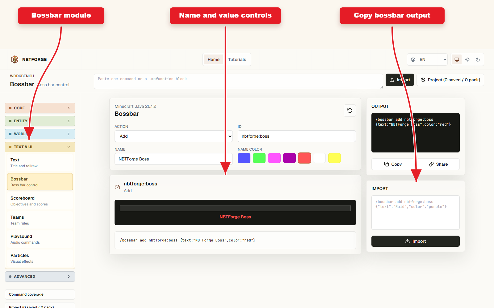 Tekst i UI: titles, bossbars, scoreboards, teams, sounds i particles screenshot 2