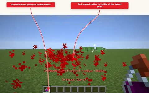 Zrzut ekranu Minecraft z gry przedstawiający wynik dla gotowej mikstury Splash z niestandardowym kolorem.