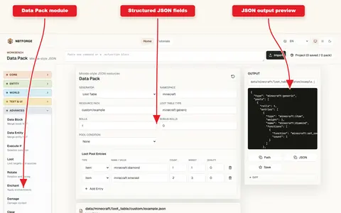 Advanced et datapack : data merge, loot tables, diff et Project screenshot 1
