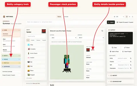 Commandes d’entités : passengers, ride, teleport, effects et attributes screenshot 1