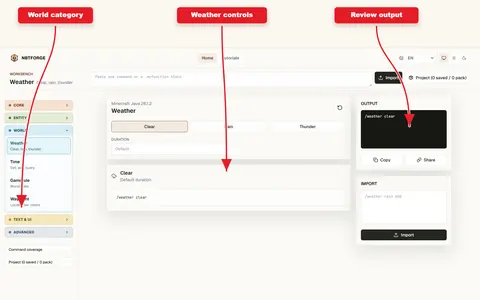 Commandes de monde : weather, time, gamerules et waypoints screenshot 1